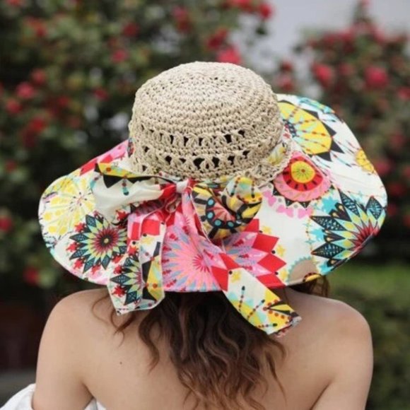 . Accessories - Floral Print Straw Hat